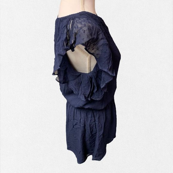 NWT Ramy Brook Simona navy blue ruffle smocked dress sheath women’s small - Picture 4 of 11